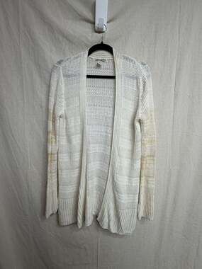 Lucky Brand Open Front Cardigan Size M White Linen Sweater
